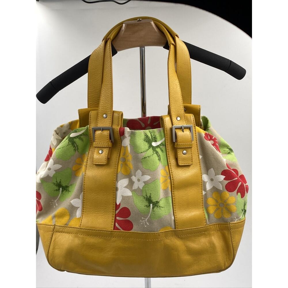 Audrey Brooke Leather Shoulder Bag Yellow Floral Hobo Slouchy - Picture 1 of 10